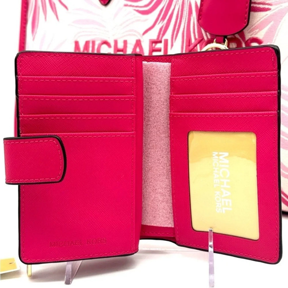Michael Kors Medium Mirella Tote Bag & Medium Bifold Zip Chain Wallet Pink Multi - Picture 13 of 14
